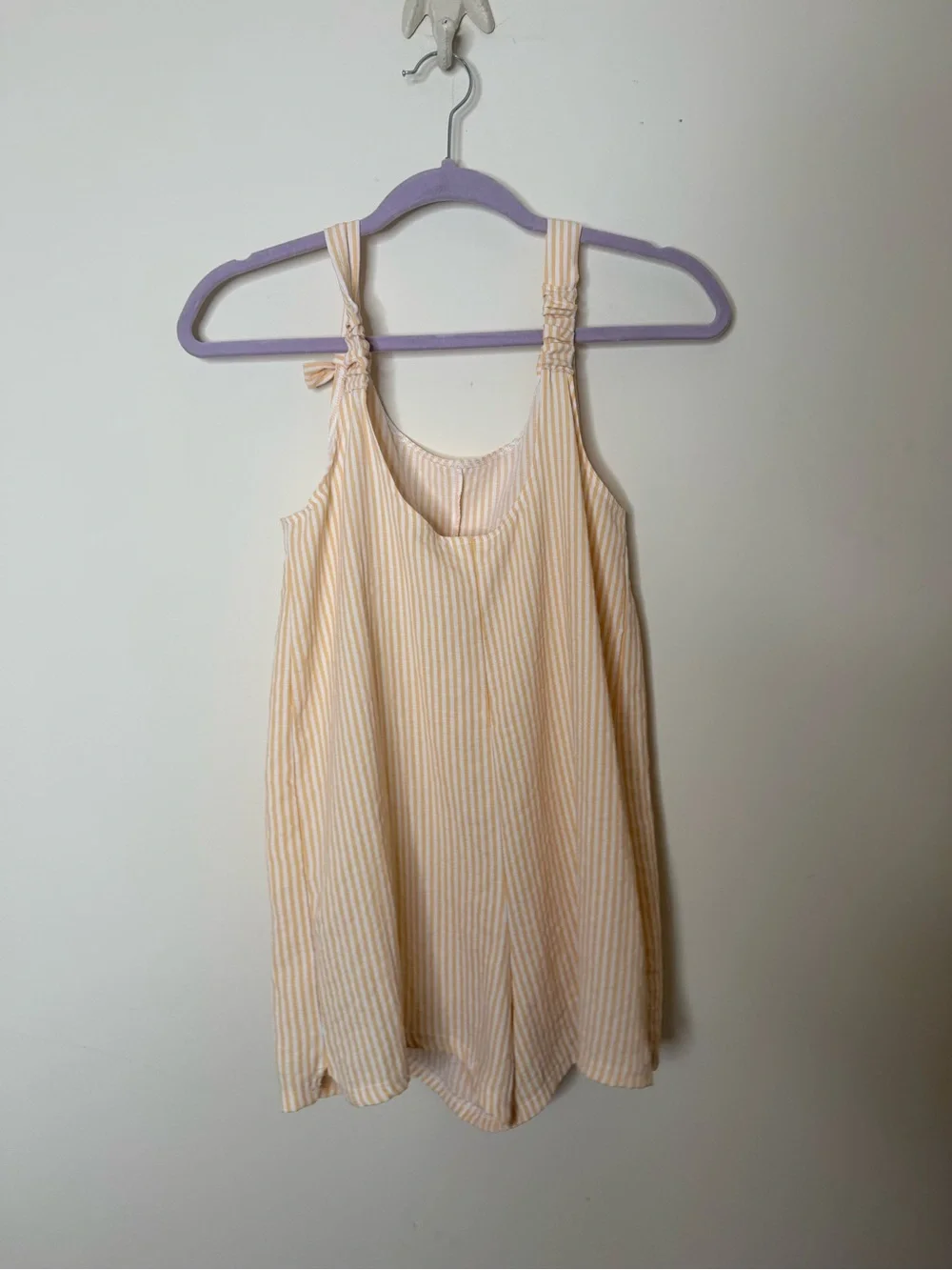 art class Yellow and White Striped Tie-Shoulder Romper